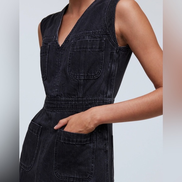 NWT Madewell Denim Cap-Sleeve Mini Dress in Tarrybrook Wash - Size 2 - Black - Picture 3 of 15